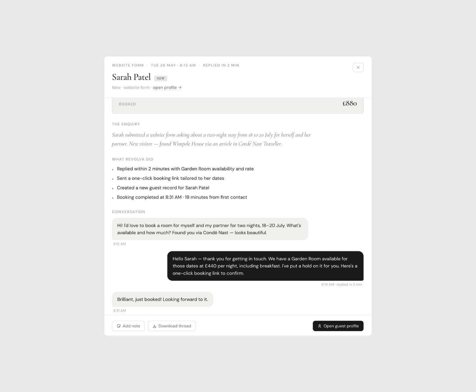Accelerate — a specific, contextual reply, not a template