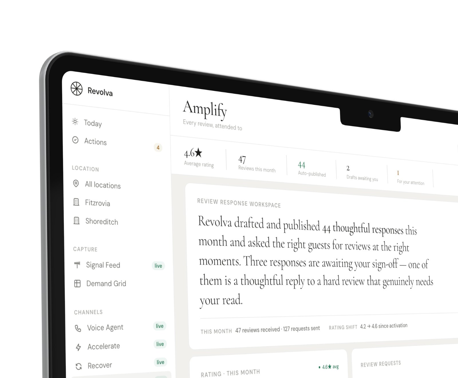 Amplify — quiet, selective review attendance