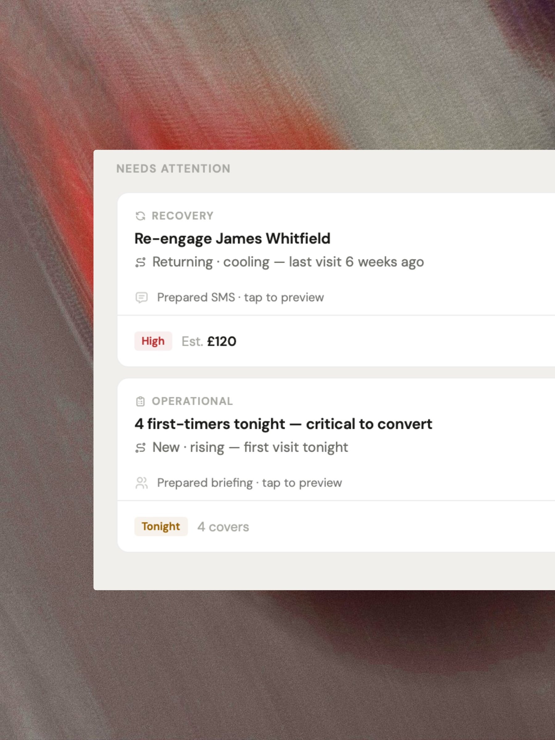 Actions — prepared moves for the customers that need attention