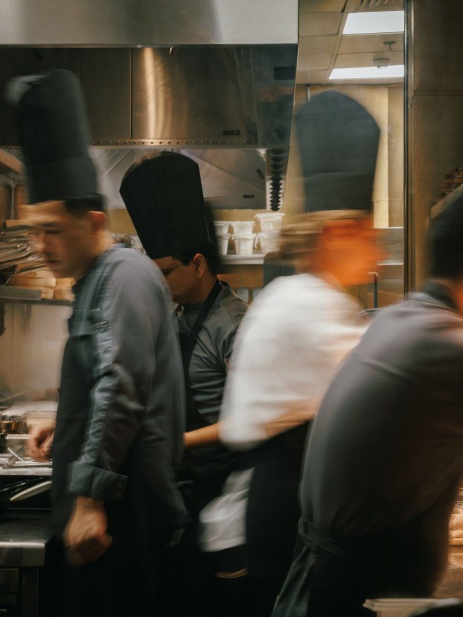 Busy professional kitchen in motion