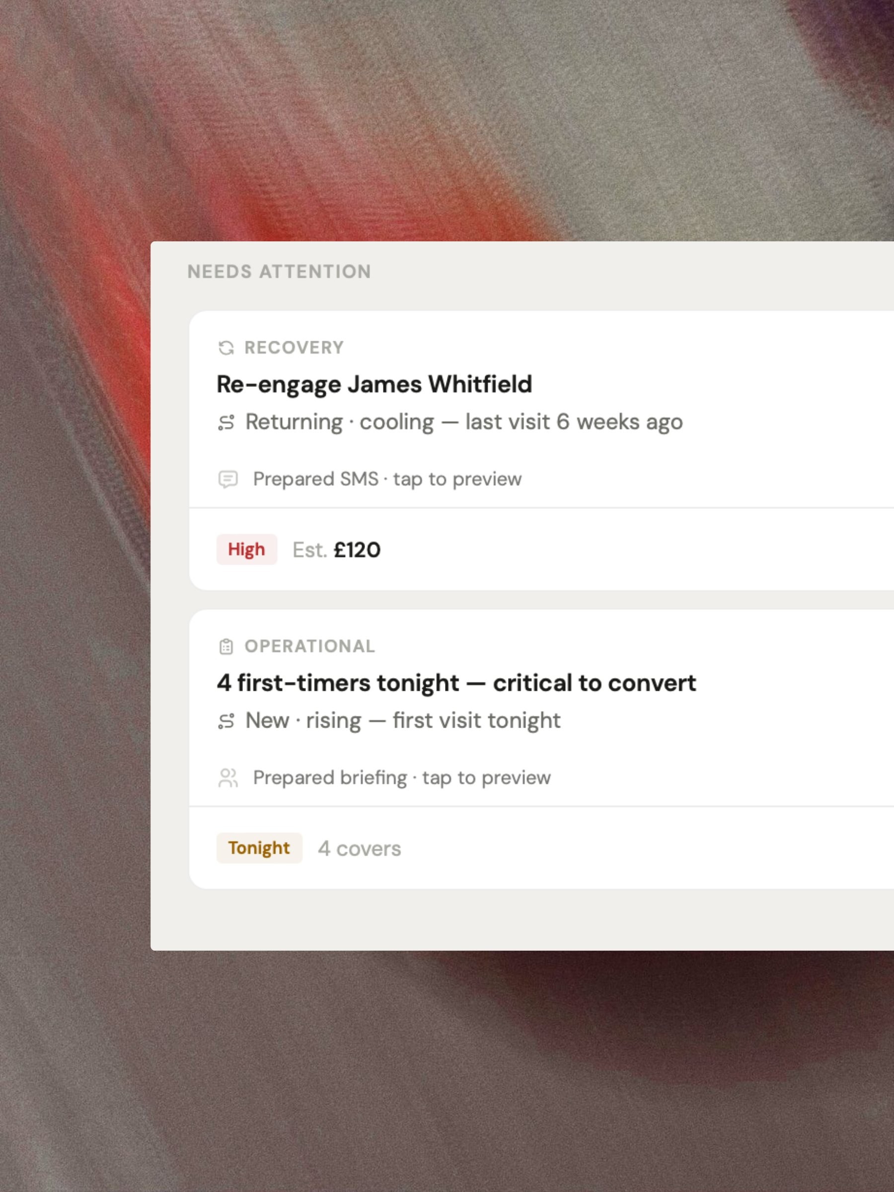 Actions — prepared moves for the customers that need attention
