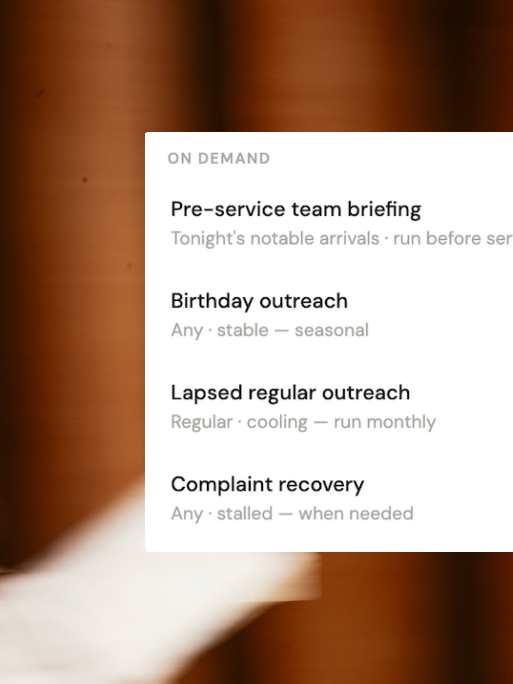 Playbook — the plays the system runs, on demand